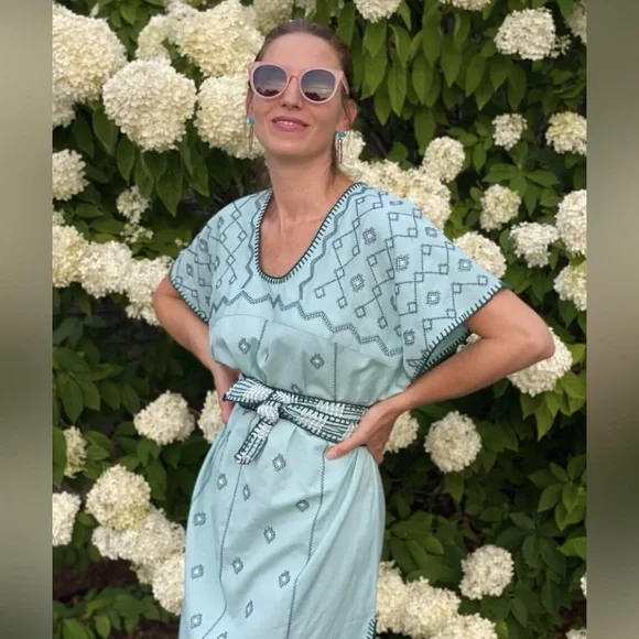 Zara Mint Green Embroidered Dress Midi Dress Kaftan Size extra small - Picture 7 of 13